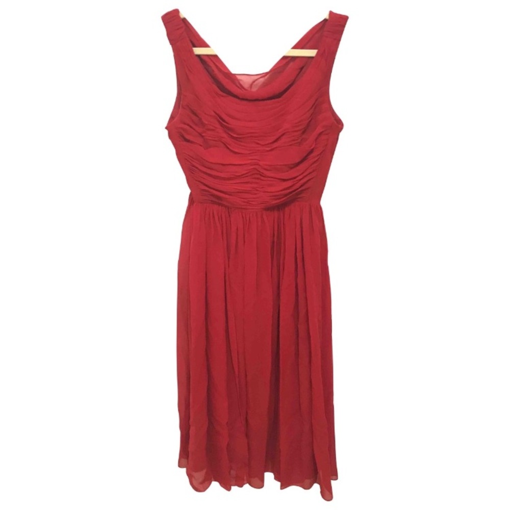 Red silk tea length cocktail dress sz2 ANTHRO